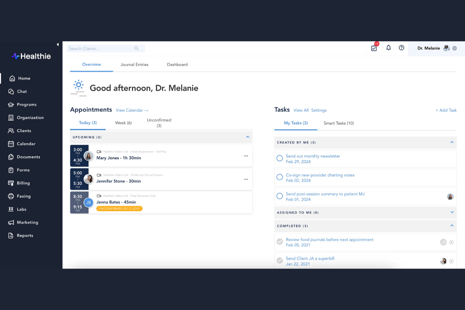 Healthie screenshot - 10 mejores programas EHR compatibles con HIPAA revisados en 2026