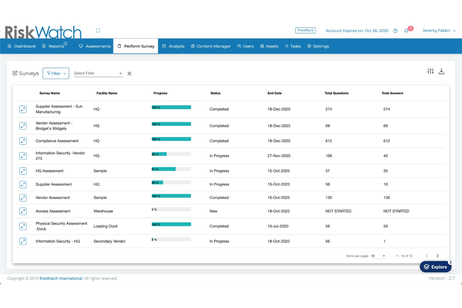 RiskWatch screenshot - 10 Migliori software per la gestione del rischio ospedaliero del 2026