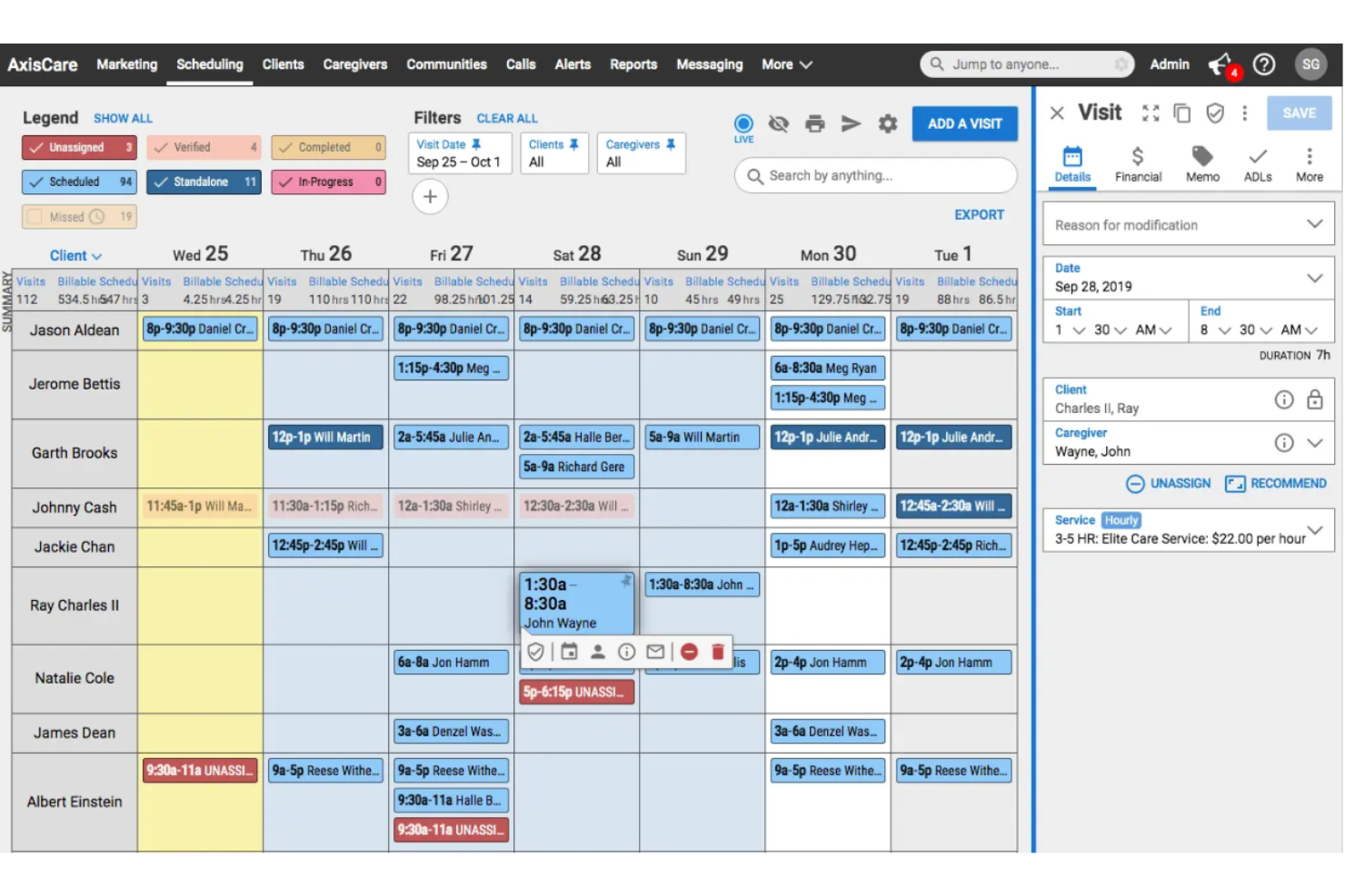 AxisCare screenshot - 1 mejores programas de nómina para atención domiciliaria revisados para 2026