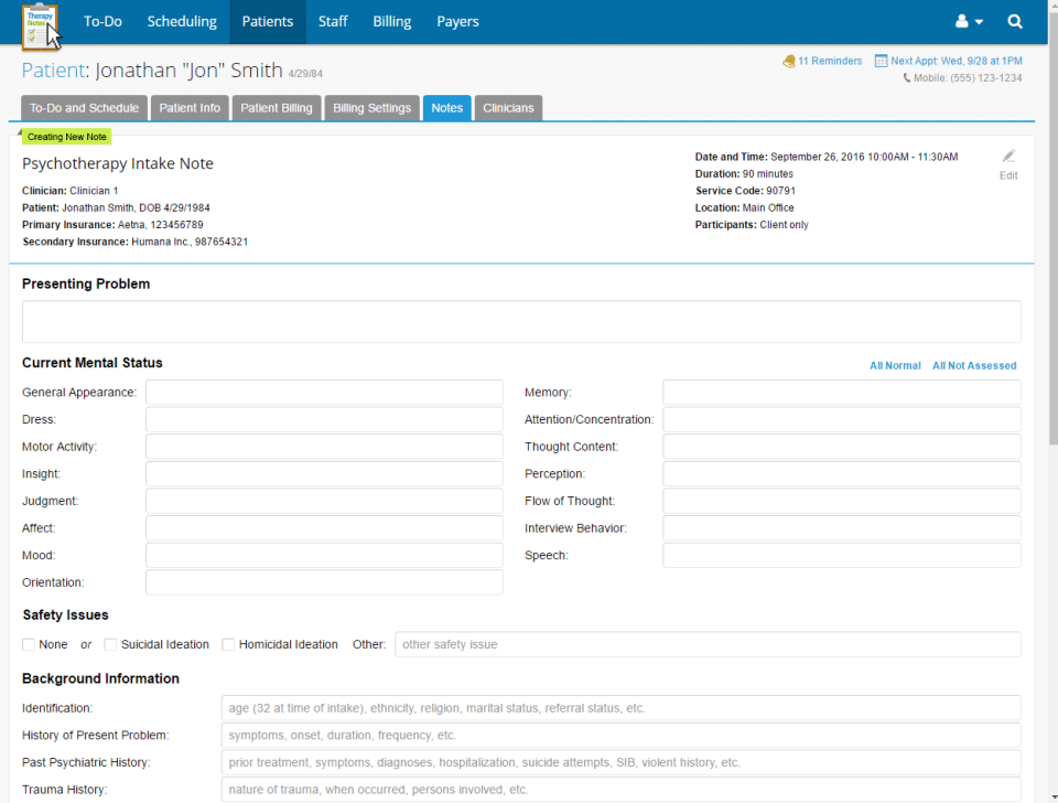 TherapyNotes screenshot - 10 Migliori soluzioni di software di note terapeutiche con IA recensite per 2027