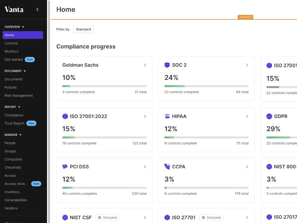 Vanta screenshot - 10 Migliori Soluzioni Software per la Conformità Medica Recensite per 2026