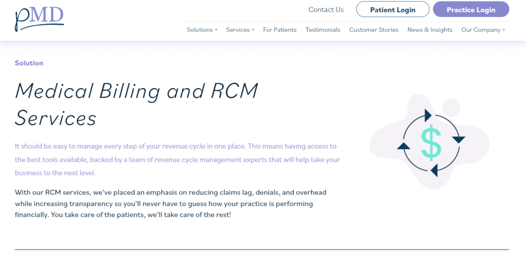 PMD screenshot - 10 mejores servicios de gestión del ciclo de ingresos (RCM) evaluados en 2026