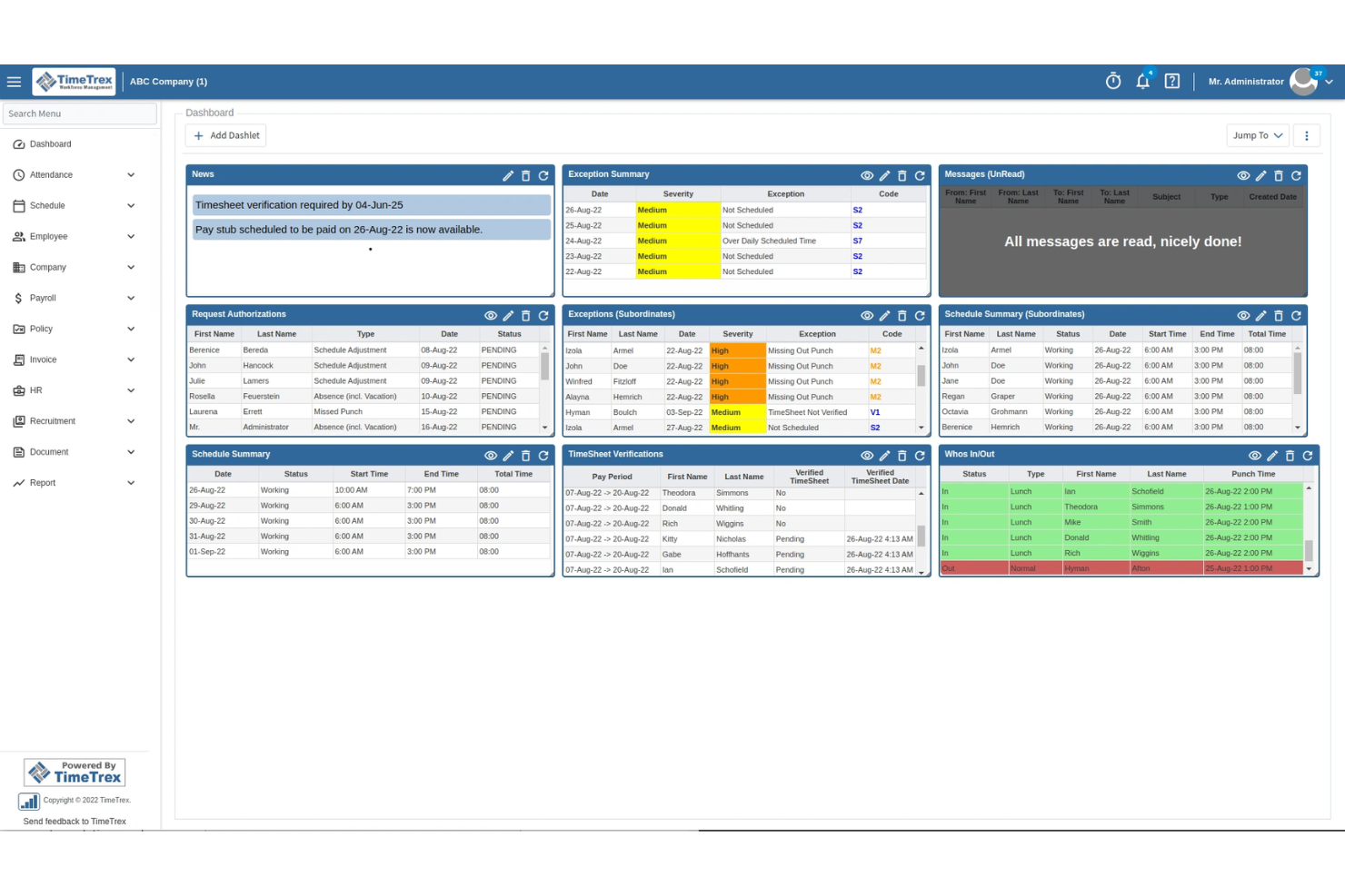 TimeTrex screenshot - 10 Migliori software per la pianificazione degli infermieri del 2026