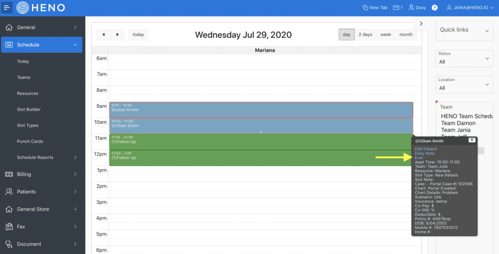 Heno screenshot - 10 migliori EMR per la fisioterapia per 2026 [Le mie recensioni]
