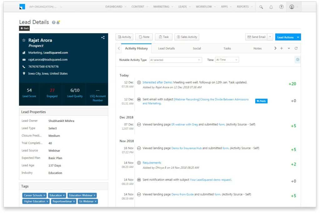 LeadSquared screenshot - 10 Mejores Software de Gestión de Relaciones con Pacientes en 2026
