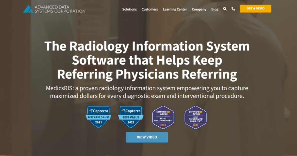 Advance Data Systems Corporation screenshot - 10 migliori sistemi informativi di radiologia recensiti nel 2026