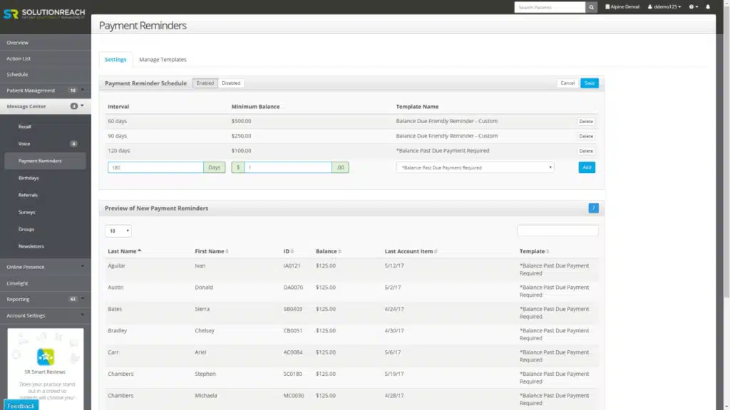SolutionReach screenshot - 10 Migliori software per la registrazione dei pazienti: Recensione per il 2026