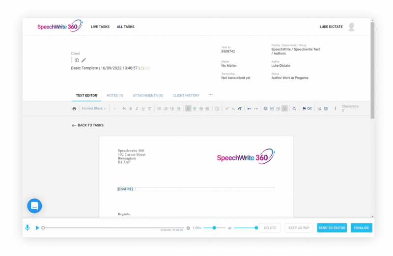 Speechwrite screenshot - 10 Migliori Soluzioni di Trascrizione Medica: Recensione per 2026