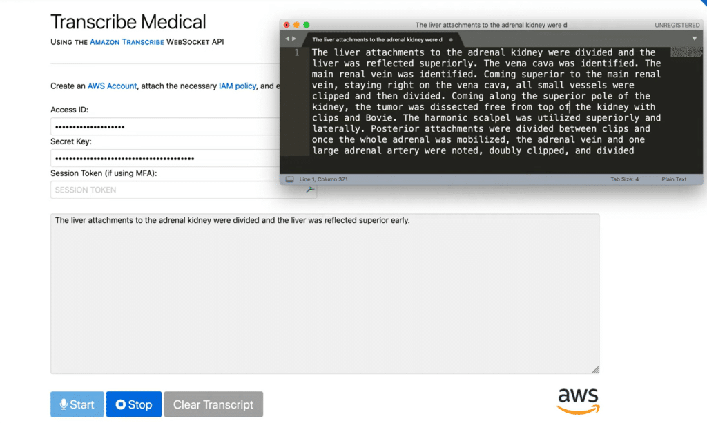 Amazon Transcribe Medical screenshot - 10 Migliori Soluzioni di Trascrizione Medica: Recensione per 2026