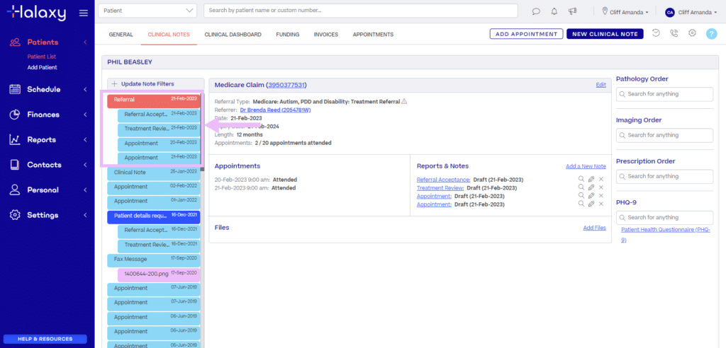 Halaxy screenshot - 10 mejores software de notas terapéuticas con IA para 2027