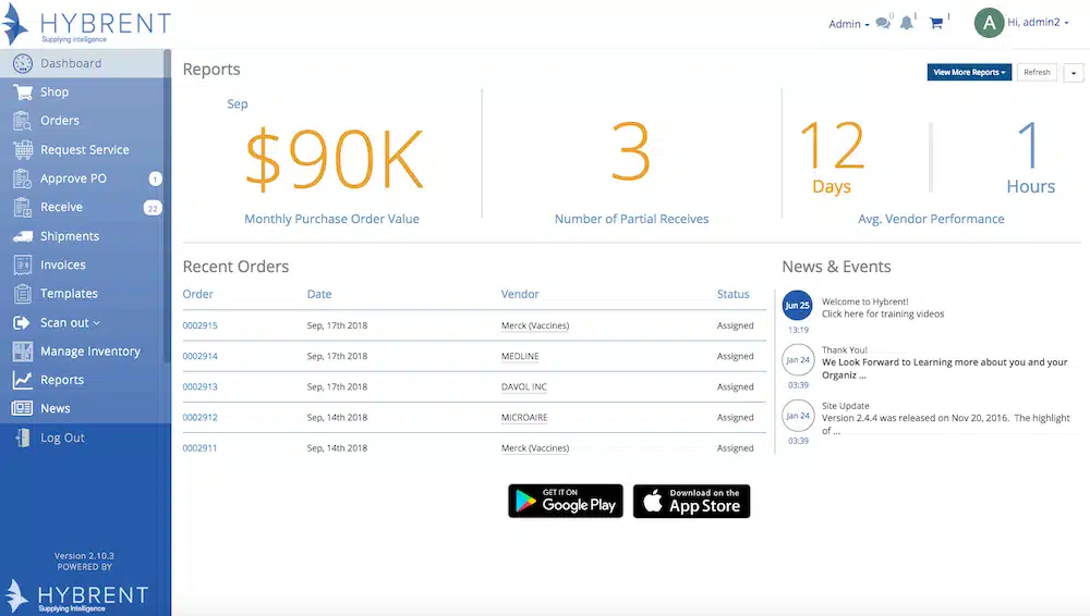Hybrent screenshot - 10 Mejores Software de Cadena de Suministro para el Sector Salud en 2026