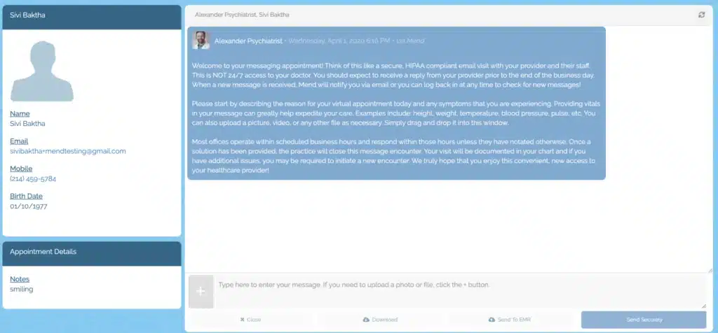 Mend screenshot - 10 Migliori software di telepsichiatria per la salute mentale nel 2026