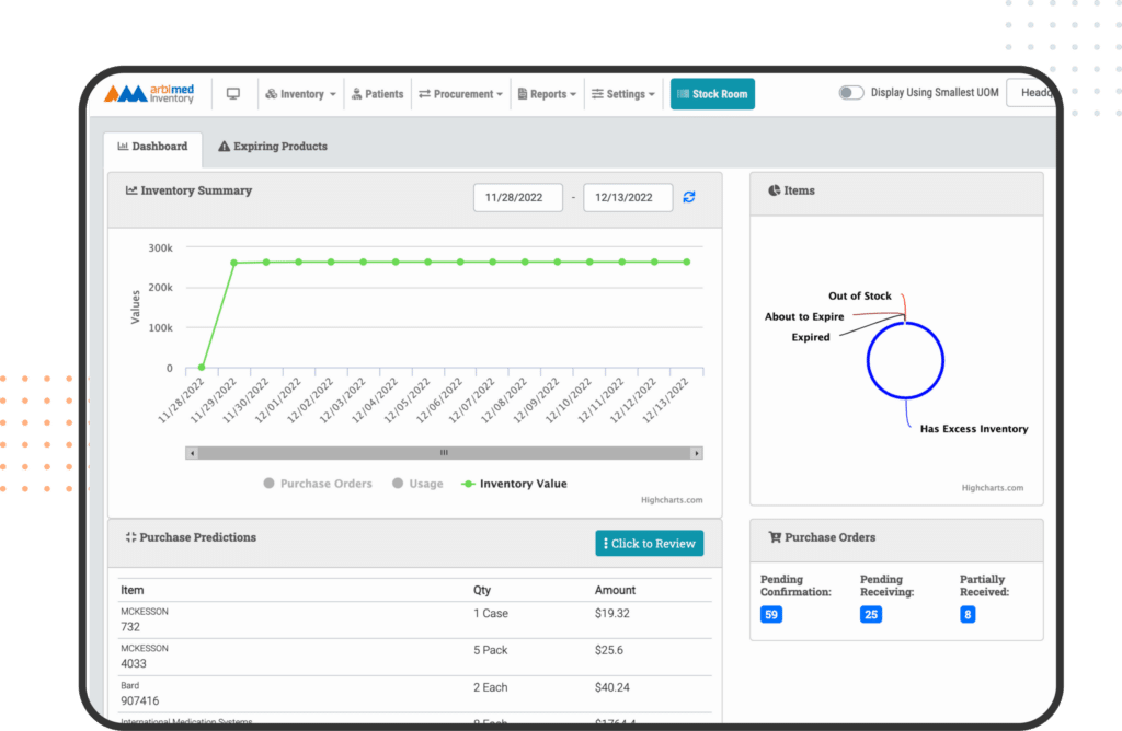 ArbiMed Inventory screenshot - 10 migliori software di gestione dell’inventario medico del 2026