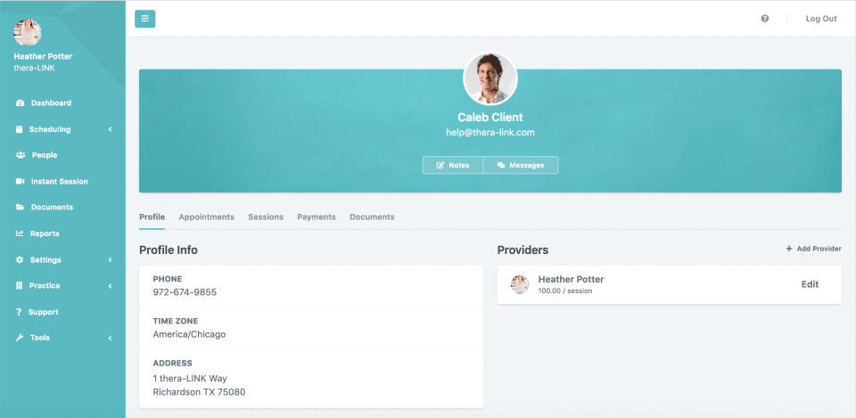 Thera-LINK screenshot - 10 mejores herramientas de videoconferencia compatibles con HIPAA en 2026
