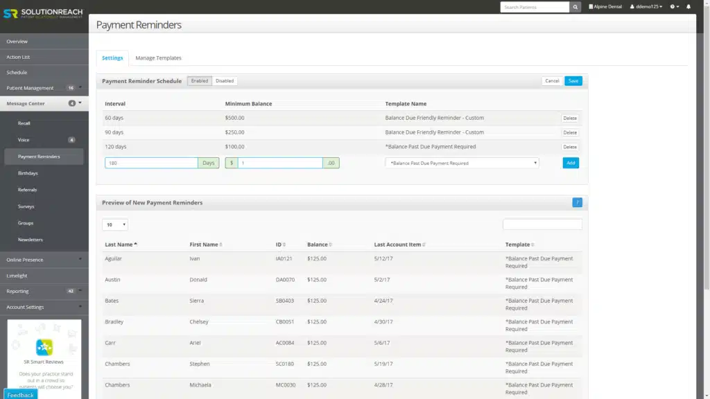 SolutionReach screenshot - 10 Migliori Soluzioni CRM per la Sanità Recensite per 2026