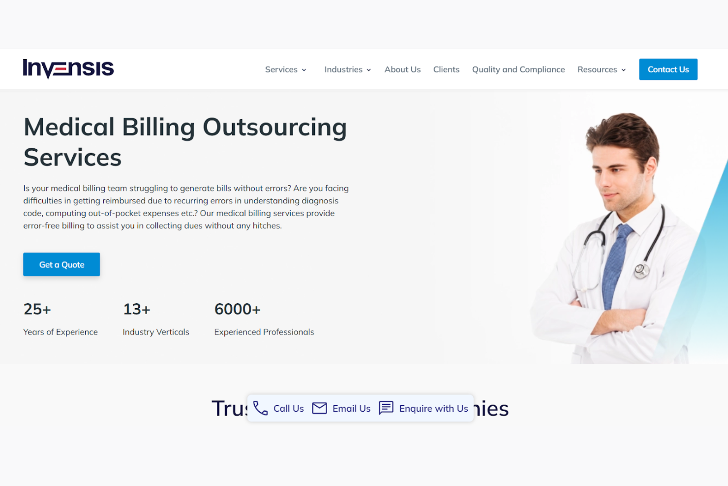 Invensis screenshot - 10 migliori fornitori di outsourcing della fatturazione medica per 2026