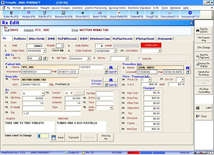 PrimeRx Pharmacy Management System screenshot - 10 migliori software POS per farmacie del 2026