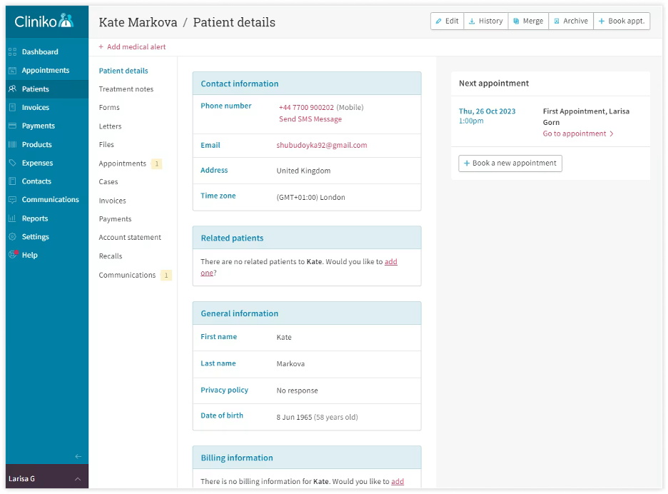 Cliniko screenshot - 10 beste HIPAA-conforme boekhoudsoftware voor 2026