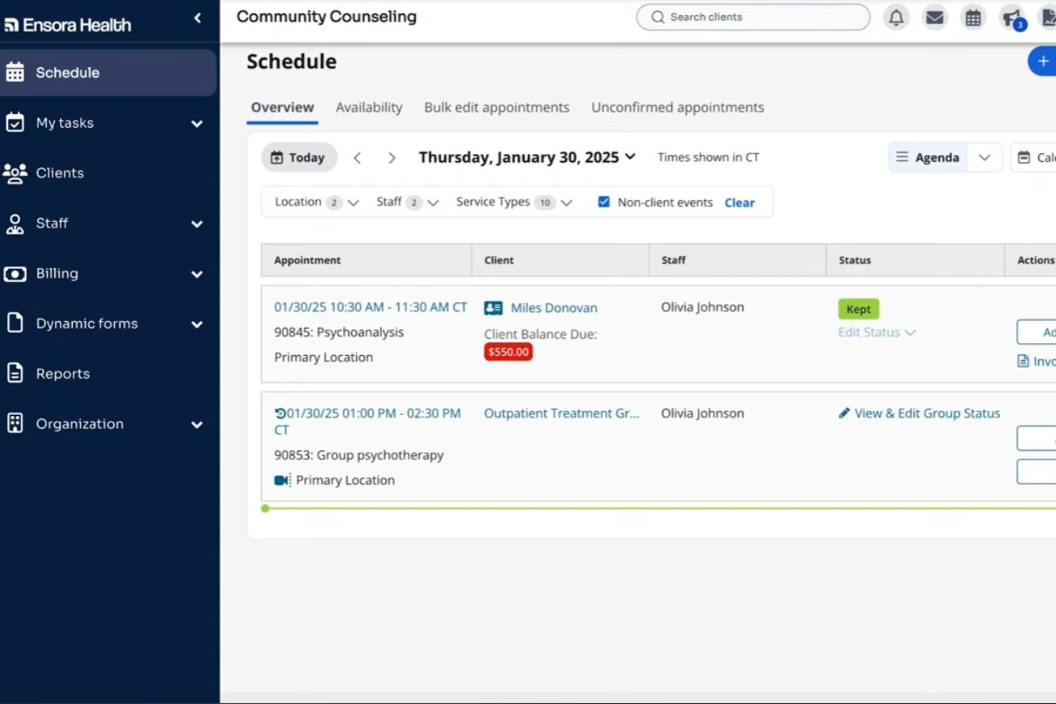 Ensora Health TheraNest screenshot - 19 Best Mental Health EHR in 2026
