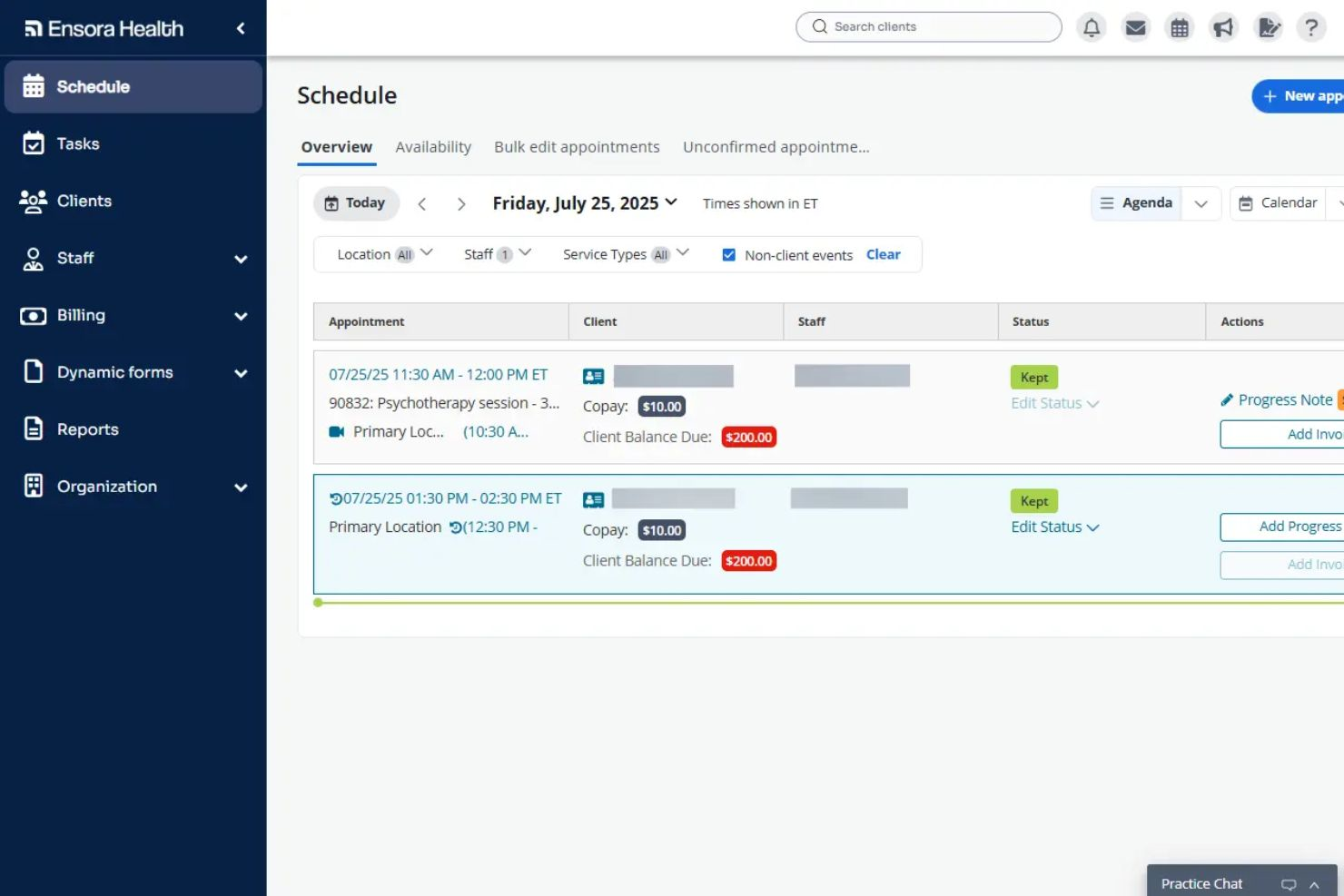 Ensora Health TheraNest screenshot - Best Psychiatry EMR in 2026