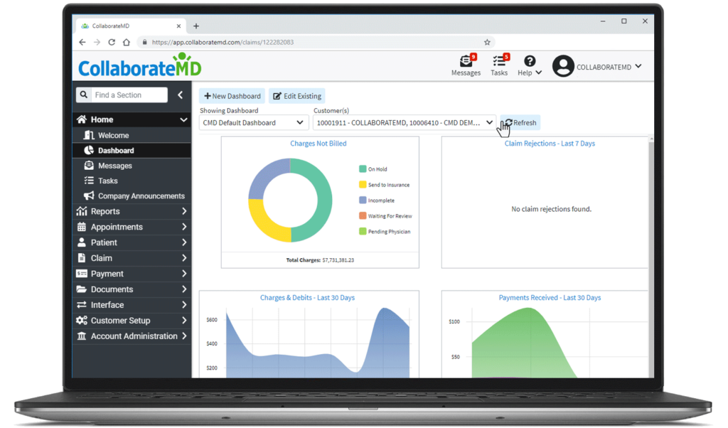 2024 Guide To The Top 17 Medical Billing Software The Medical Practice   CollaborateMD Dashboard Screenshot 1 1024x602 