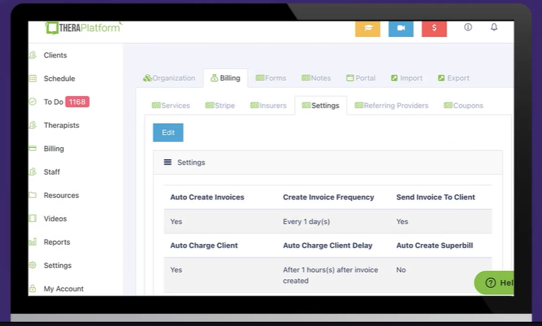 TheraPlatform physical therapy billing software interface