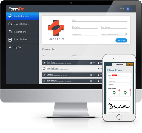 Desktop and mobile view of FormDr's intake form. 