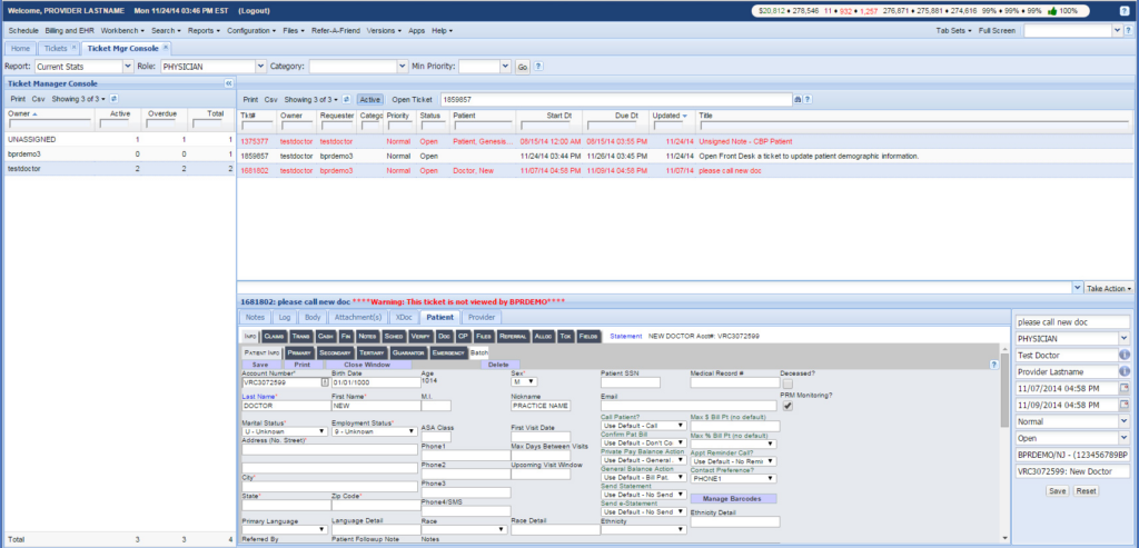 Genesis Chiropractic Software ticket console screenshot