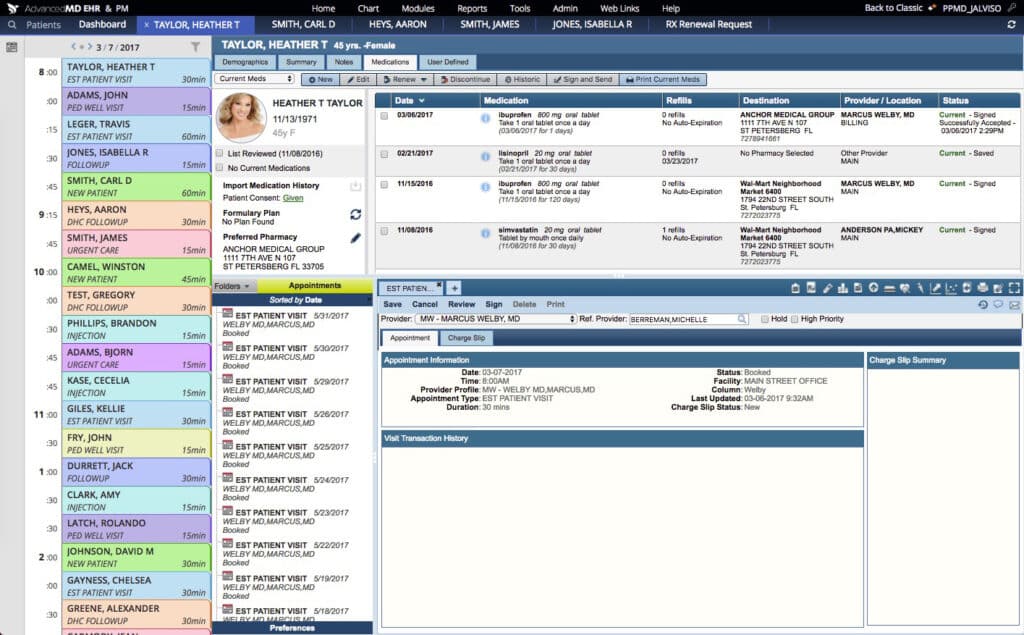 advancedmd software screenshot showing patient record