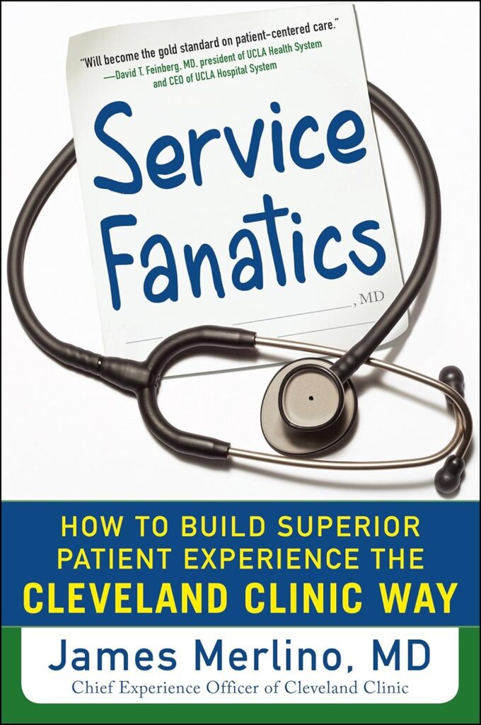 A photo of the book cover for Service Fanatics, a patient experience book