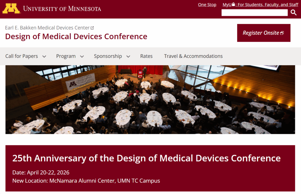 Website page of the 2026 Design of Medical Devices Conference