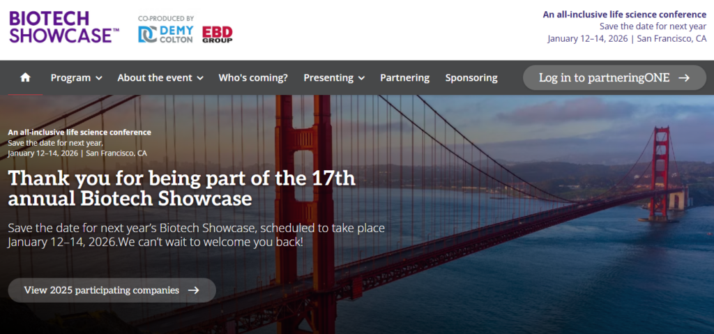 A screenshot of the landing page for Biotech Showcase