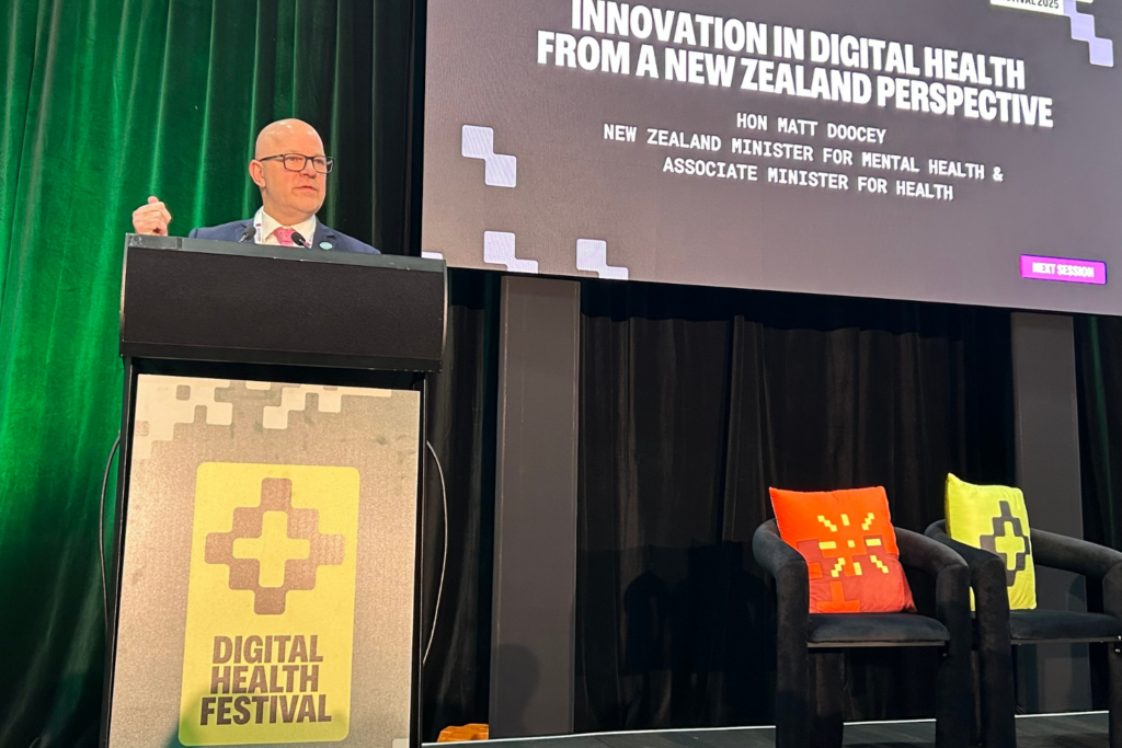 Matt Doocey, Minister for Mental Health of New Zealand, presenting at the 2025 Digital Health Festival