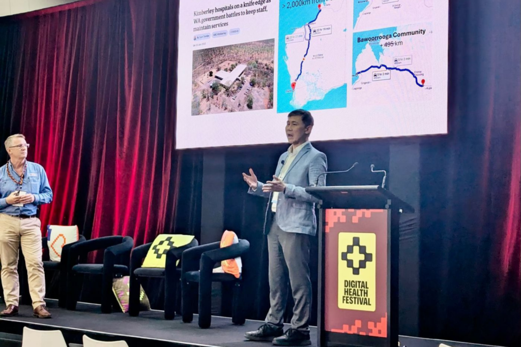 FISH CEO Mark Anderson presenting with Dr. Jack Tan from TeleMedC, at the 2025 Digital Health Festival