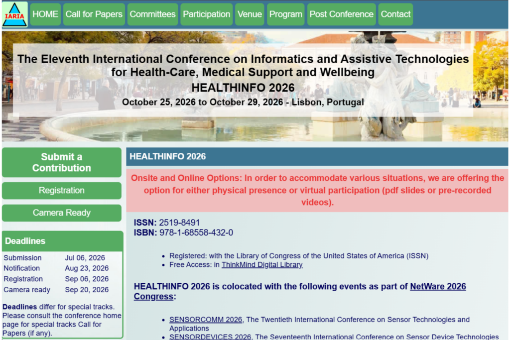 Homepage screenshot of the HEALTHINFO 2026