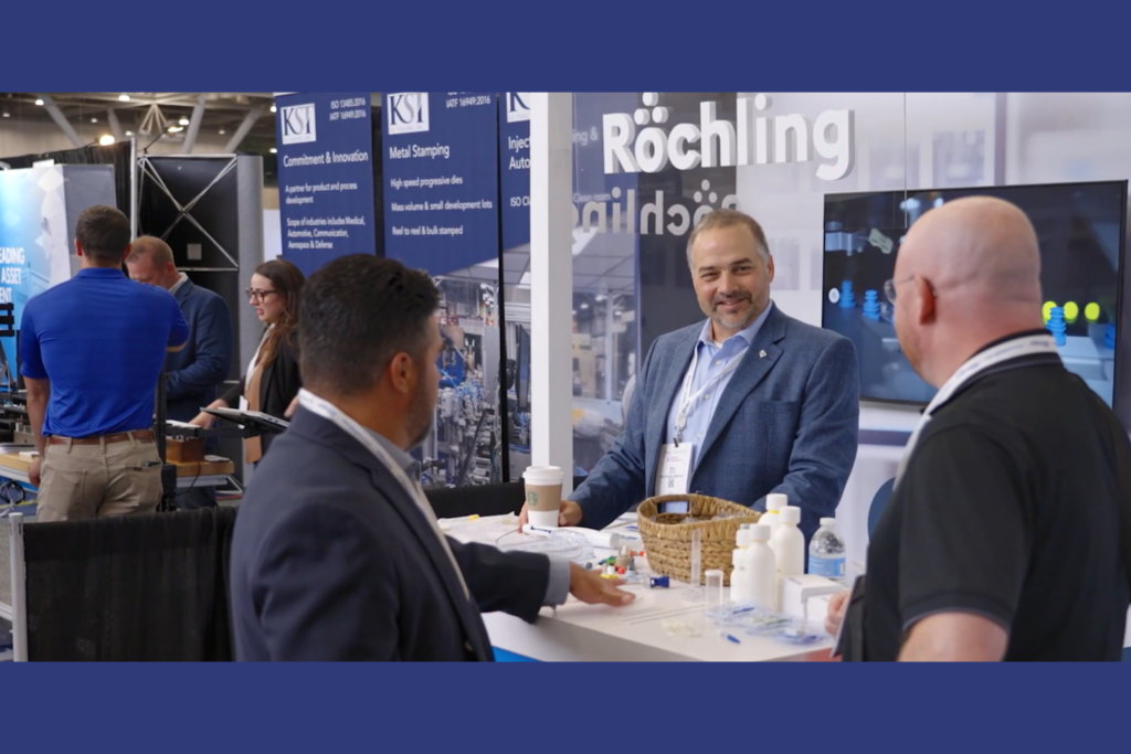 Exhibitors networking with attendees at the MEDevice Boston 2025