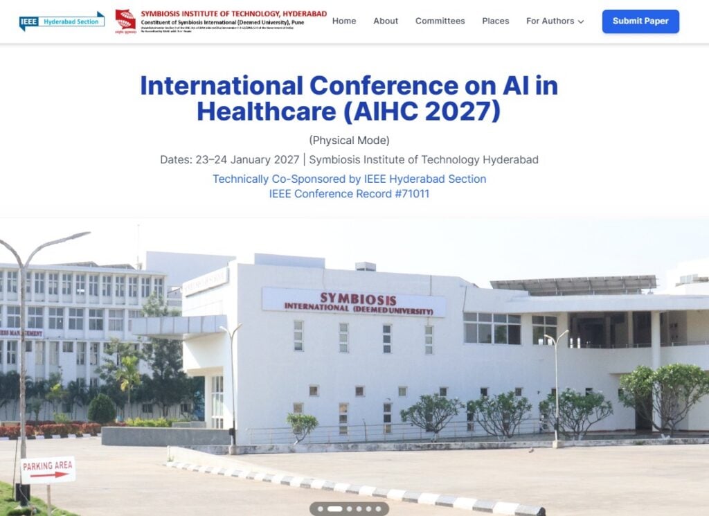 Landing page of the International Conference on AI in Healthcare (AIHC 2027)