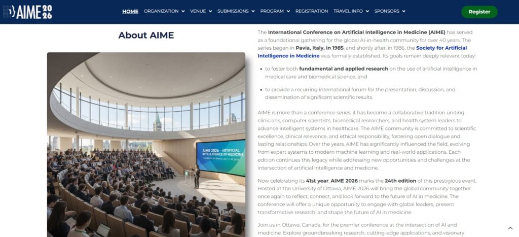 Event overview page of the International Conference on Artificial Intelligence in Medicine (AIME)