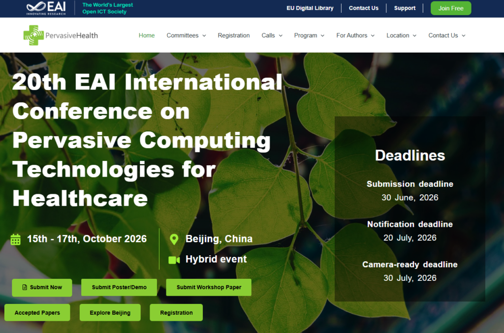 Webpage of the EAI PervasiveHealth 2026