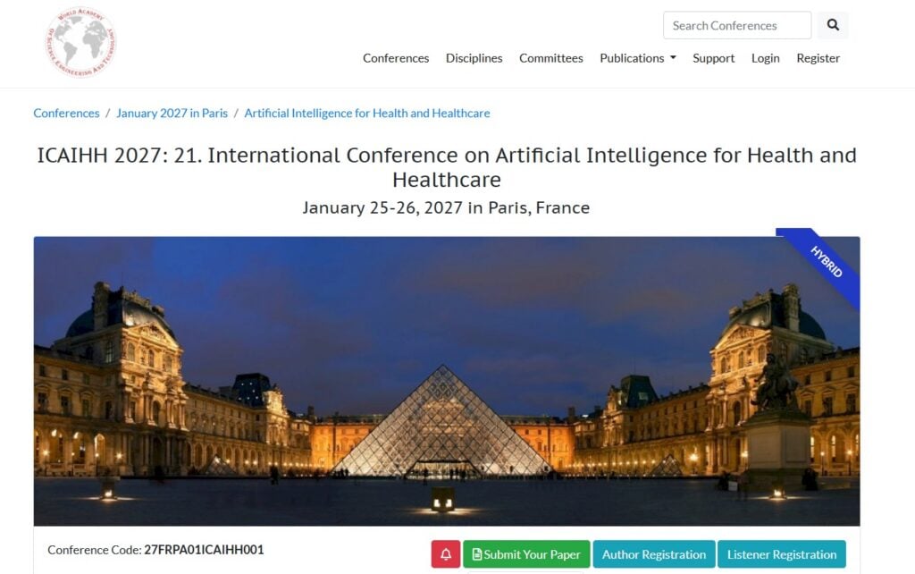 Landing page for The International Conference on Artificial Intelligence for Health and Healthcare 2027