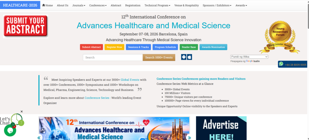 The 2026 International Conference on Advances Healthcare and Medical Science website screenshot