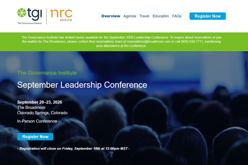 Webpage for The Governance Institute Leadership Conference 2026