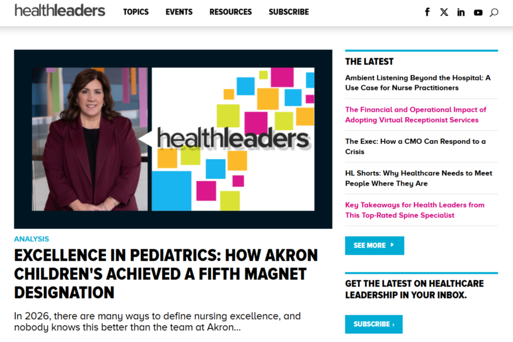 Homepage van HealthLeaders met analyses en verhalen over leiderschap in de gezondheidszorg