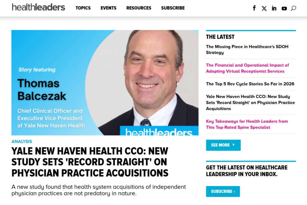 HealthLeaders-pagina met strategische inhoud voor leidinggevenden