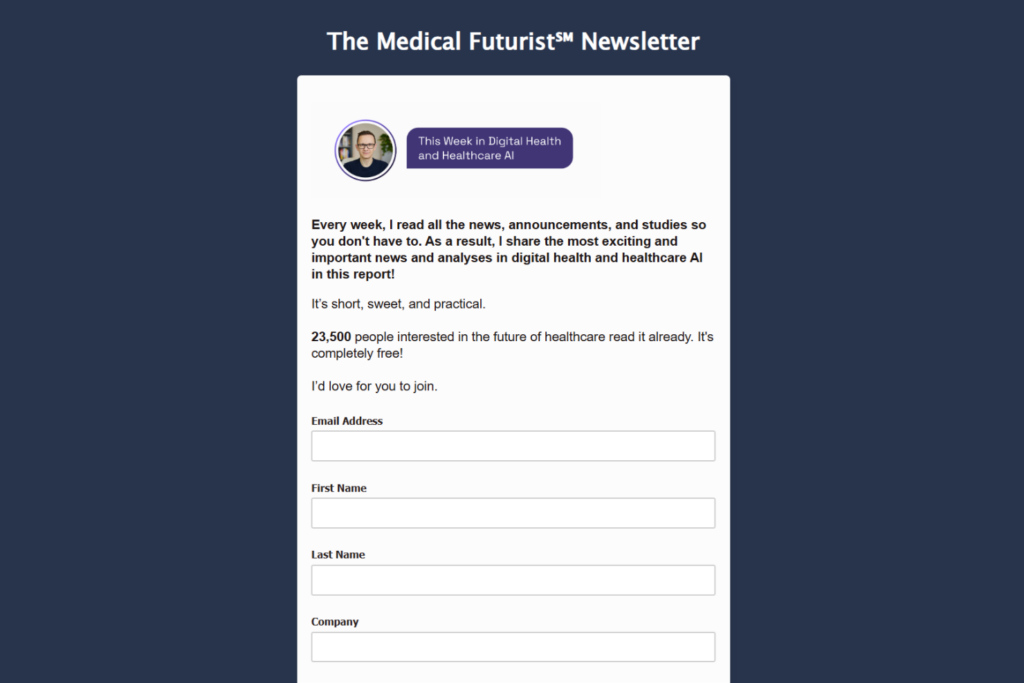 Inschrijfformulier voor de nieuwsbrief van Medical Futurist