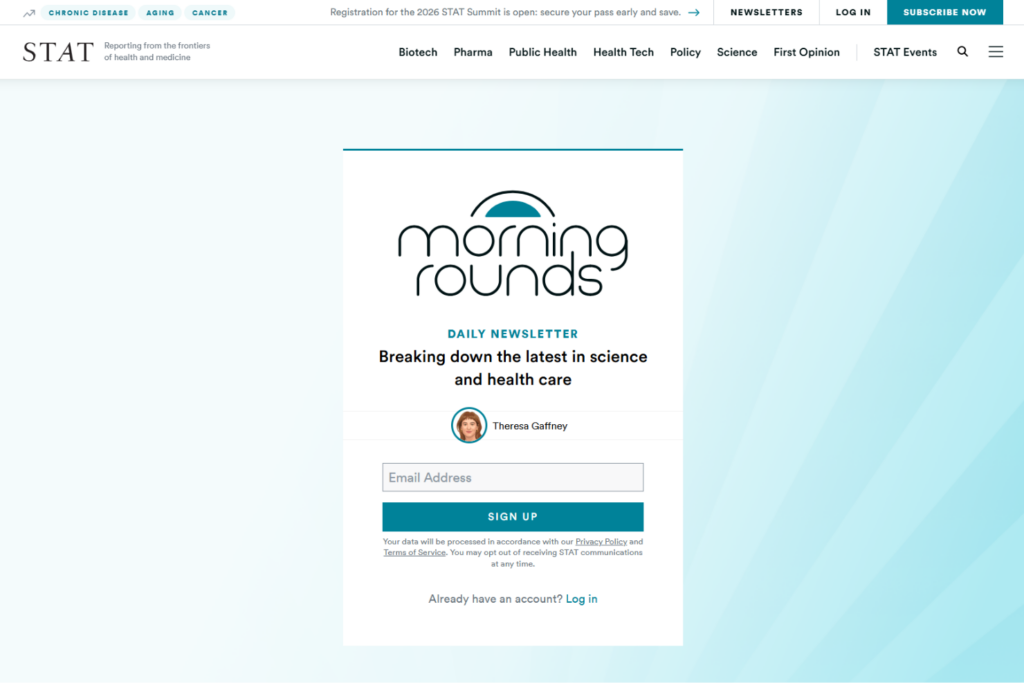 Inschrijfpagina voor de nieuwsbrief Morning Rounds