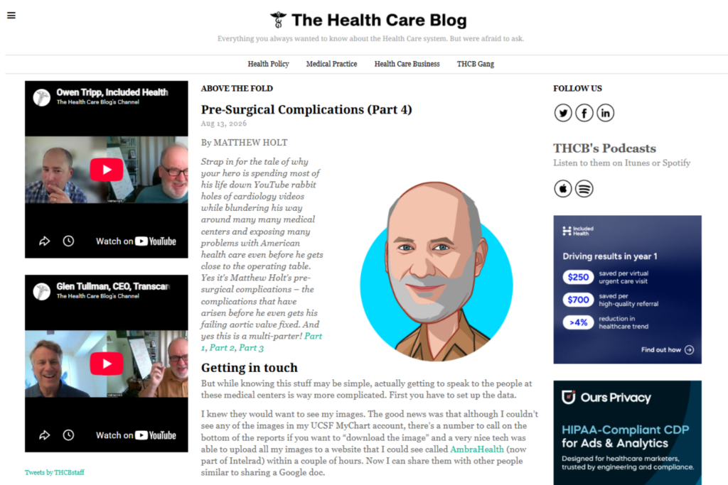THCB-pagina met commentaar op medische kwesties