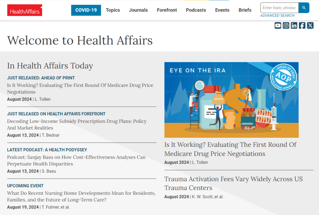 The Health Affairs' website