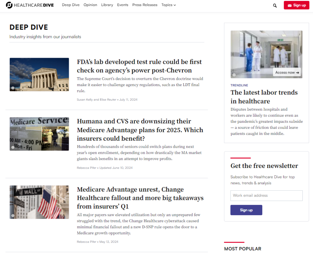 The Healthcare Dive website