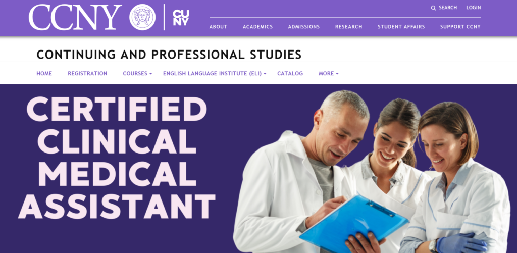 Screenshot of the Online Hybrid Certified Clinical Medical Assistant course landing page